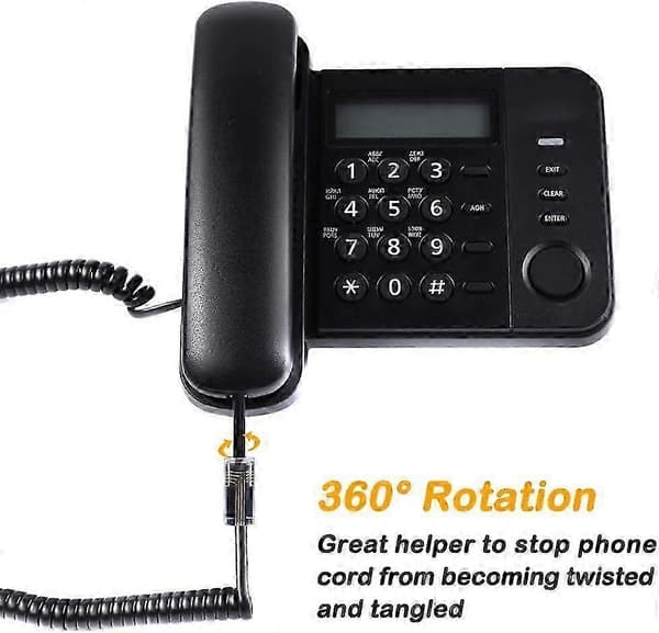 2 pakker 360 Anti-Tangle drejelig telefonledningsudglatter, sort