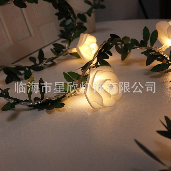 Rosaröda rottingljusslingor LED-skum små vita blommor rottingljusslingor bröllop inomhus balkong dekorativ belysning Bi + Löv Vinranka Bee + Leaf Vine 6m 40 light (battery box)