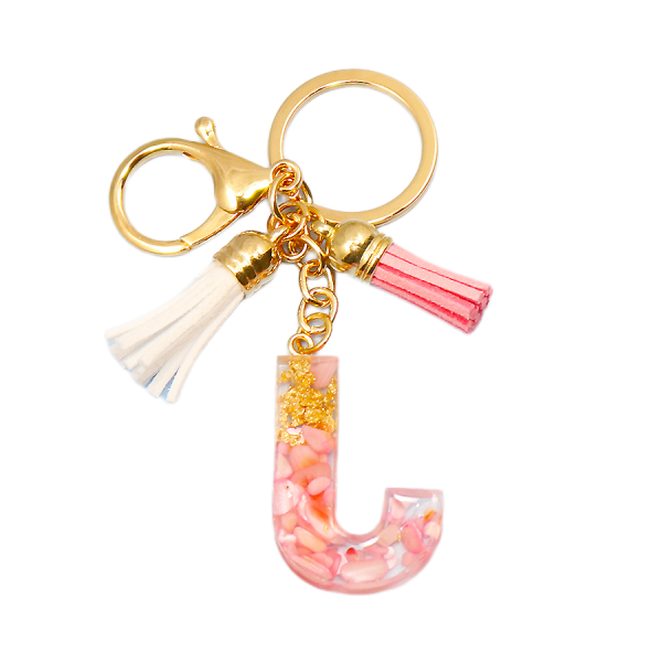 Söt første nyckelring A-Z bokstav glittrande glitternyckelring Premium väska Charm Nyckelring Tillbehör (J, 2PCS)