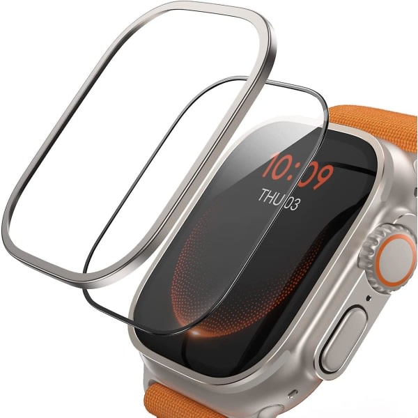 Apple Watch Ultra 49 mm skärmskydd, [Titanram] 2-pack 9H härdat glasfilm med verktygssats för enkel inriktning, fullständigt täckningsskydd