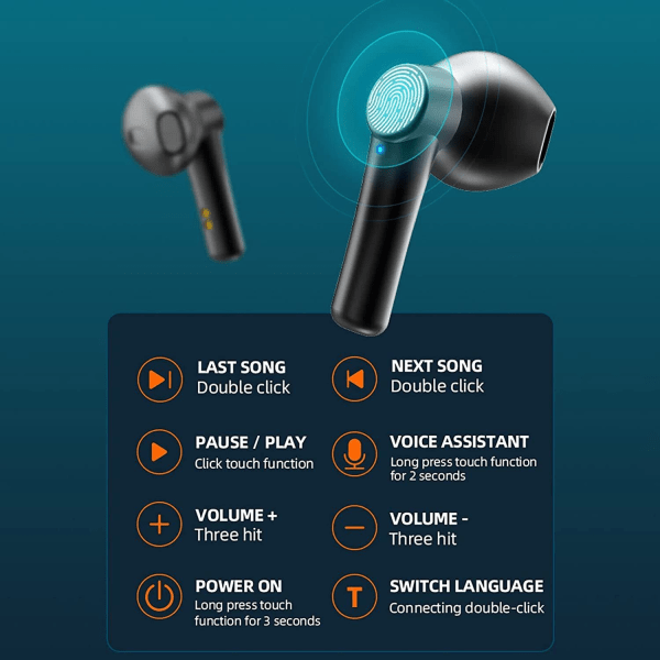 Bluetooth-kuulokkeet, 5.0 älykosketus ja kestävä langaton pää