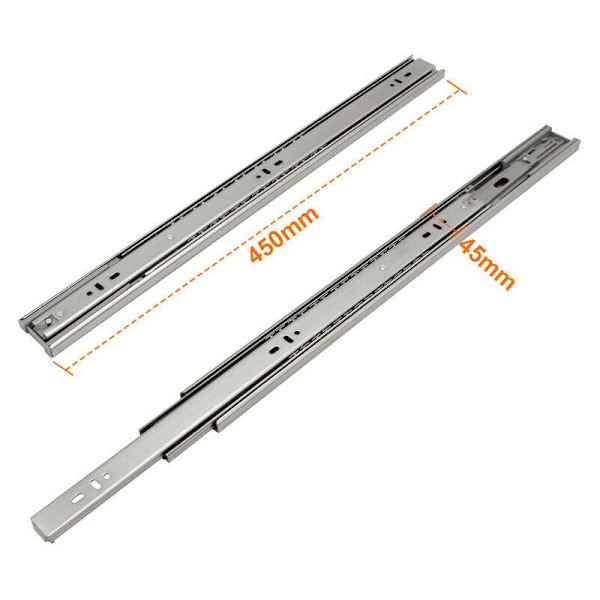Skuffeskinner med automatisk retur, full forlengelse, 45mm, 450mm, 2 rom