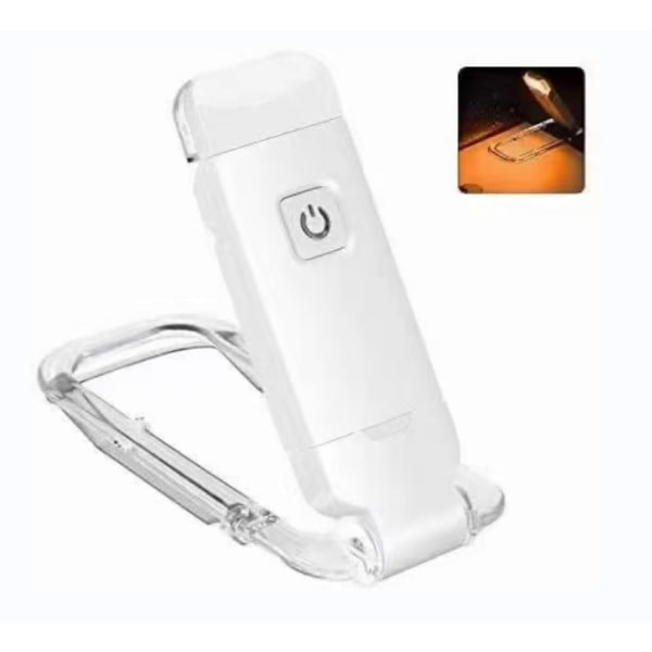 Vit Mini LED-klämma Boklampa USB Uppladdningsbar Bokläslampa