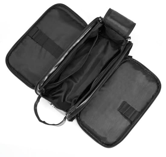 YONO Toilettaske til mænd, PU læder Dopp Kit med krog, stor vandafvisende rejsebarbertaske med flere rum, sort