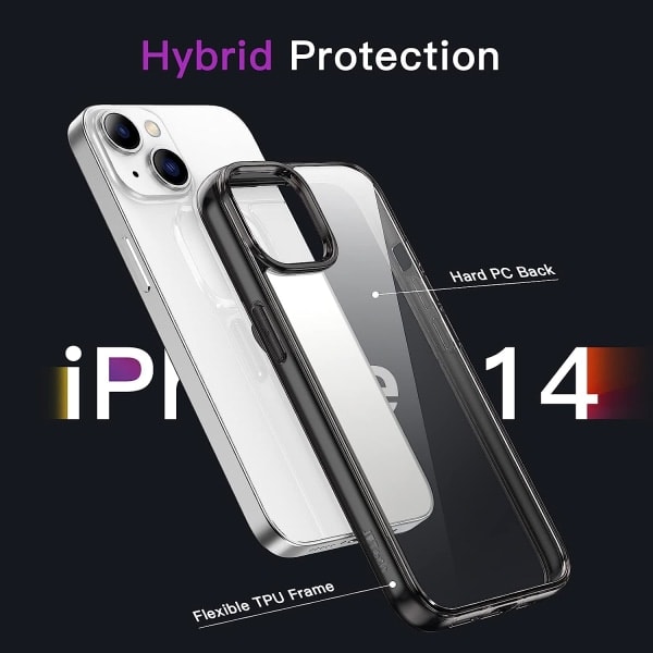 Fodral för iPhone 14 6,1 tum, Stötsäkert fodral, Transparent
