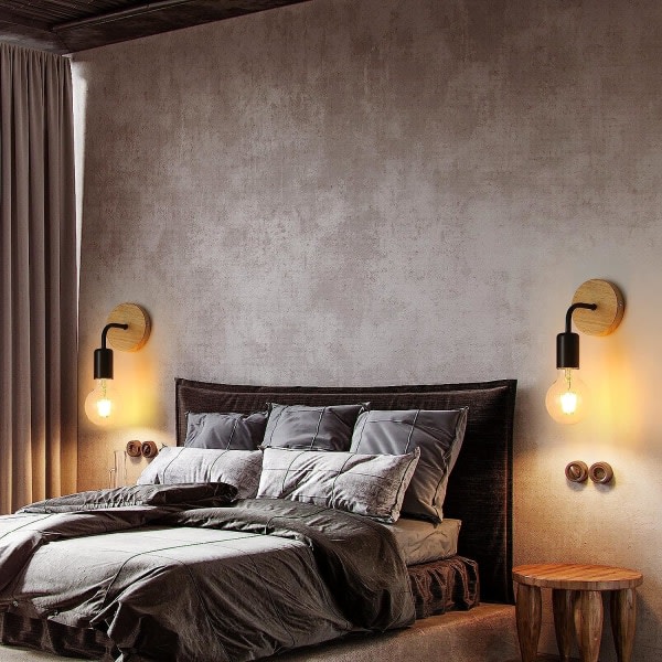 2 ST. Inomhuslampa, industriell trälampa, E27 vägglampa Vintage väggdekor för vardagsrum, sovrum (glödlampa ingår ej, max 40w)