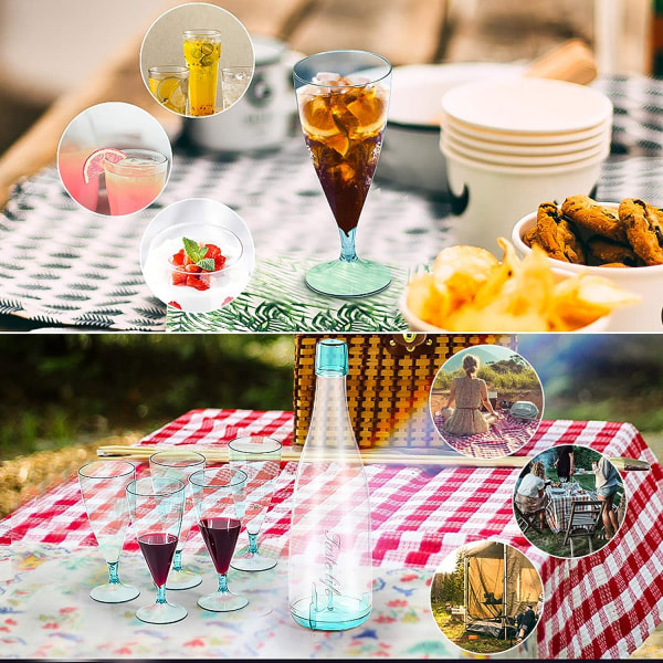 Plast vinglas kan återanvändas 200ml, 5 stycken avtagbara utomhus champagne picknickglas blå