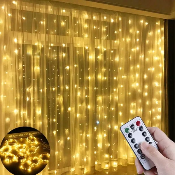 LED-verho USB-valaisinnauha kaukosäätimellä 3M Lämmin Valkoinen keltainen