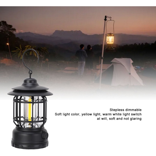 ABS Campinglykta Steglöst Dimbar Uppladdningsbar Retro Ficklampa Portabel Tältlampa för Utomhusvandring Nödsituation Svart DUBUNS