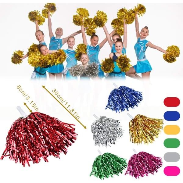 12-pack Cheerleader Pompoms (blandade färger) Girl Fluffy with Metal