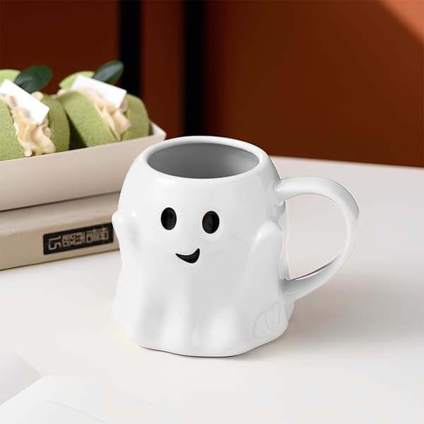 Halloween Spöke Keramik Kaffeemugg, 400ml Söt Spöke Ansiktsdesign White