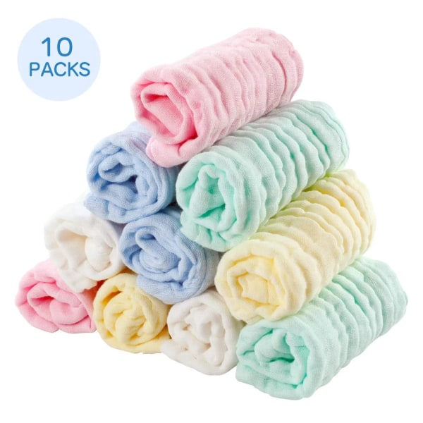 10-pack Babytvättlappar, Mjuka Bomullsdukar för Nyfödda, 25x25CM