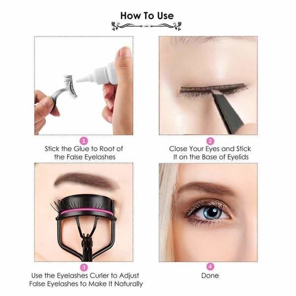 Ögonfransböjare, med 10 ersättningssilikonkuddar, professionella sminkverktyg kan perfekt böja ögonfransar, lämplig för kvinnor (svarta)