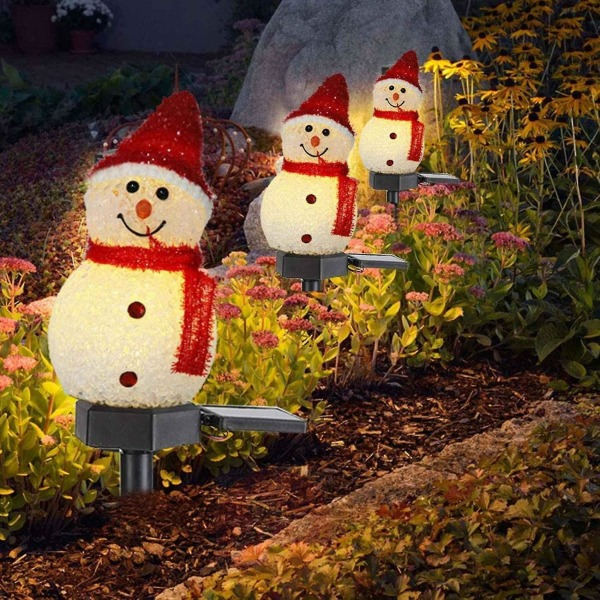Jul Solcellsdriven LED Snögubbe Ljus Dekoration Trädgårdslampor Röd