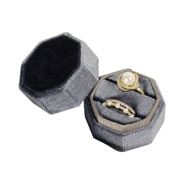 Octagon sammetsringbox - Premium Gorgeous Vintage Double Ring Display Hållare med avtagbart lock för Proposal, Engageme