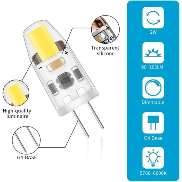 TG LED G4 Dæmpbare Cool Hvid Lamper, 2W Svarende til 20W Halogen