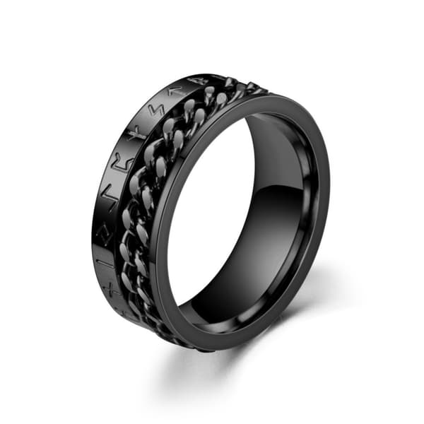 Populær vikingebogstaver rustfrit stål ring kæde titan stål ring ring nordisk stil black Standard size 8