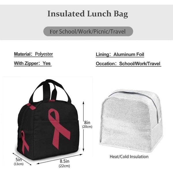 Myelom Bevissthet Burgunder Bånd Unisex Isolerende Matpose Tote Bag Lunsjboks Kjølevesker For Utendørs / Arbeid / Universitet
