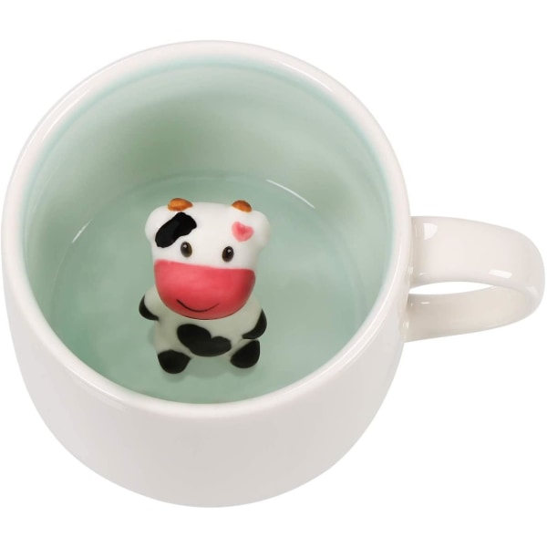 3D Kaffe Kops Sød Håndlavet Dyrefigur Keramik Tekop, Jul, Fødselsdag, Mors Dag Gave (Hvid Ko)