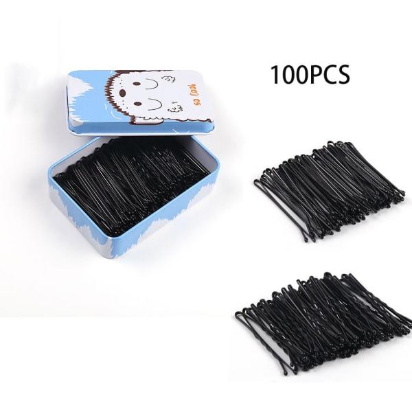 100 stk (50 almindelige + 50 bølgede) Bobby Pins Sort, Grips Hårnåle Hår
