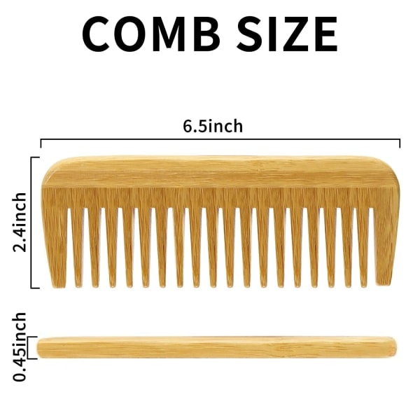 TG Naturlig bambu trä hårkam Miljövänlig bred tand (2 st)