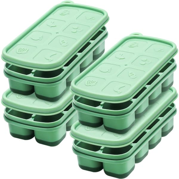 Set med 4 silikonisbitsformar med avtagbara lock, 8 stora frukt- och grönsaksformer för frysen, grön