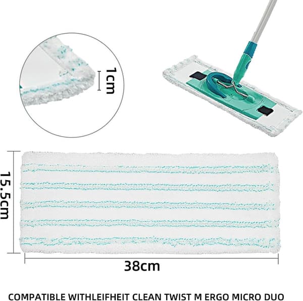3 mikrofiber mopputskiftningsputer, for Leifheit Clean Twist M Ergo Micro Duo & Philips OneUp 3000/5000, glatte gulv, 38 x 15 cm