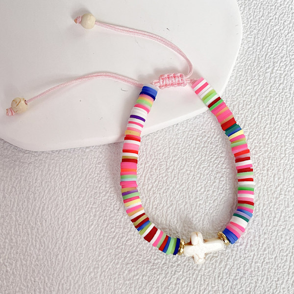 Populært fargerikt polymerleire korsarmbånd Bohemsk stil håndtau håndvevd justerbart armbånd 08(Elastic)