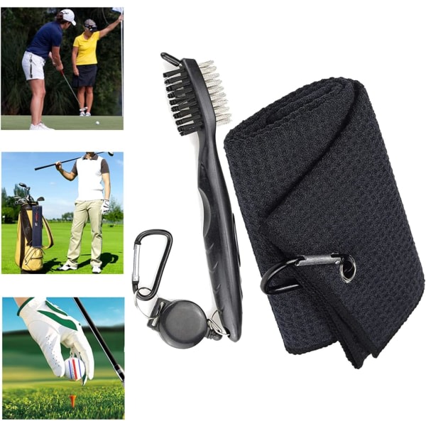 Galaxy Golfrengöringsværktøj Mikrofiber Tri-Fold Golfhånddukar Club rengøringsborste