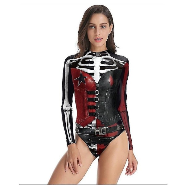 Dam Harley Quinn Cosplay Skalle Print En-Delad Baddräkt SM SM