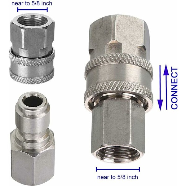 Adapter sæt til højtryksrenser, Quick Connect Kit, hunfitting, rustfrit stål, 5000 PSI