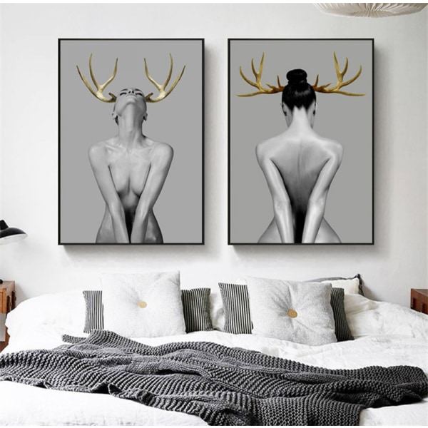 lgflicka Seinätaide Print Poster, Yksinkertaiset Muodikkaat Mustavalkoiset Merkit Taidegrafiikan Deko (2 kpl Kehystämätöntä, 24''x31,5'')