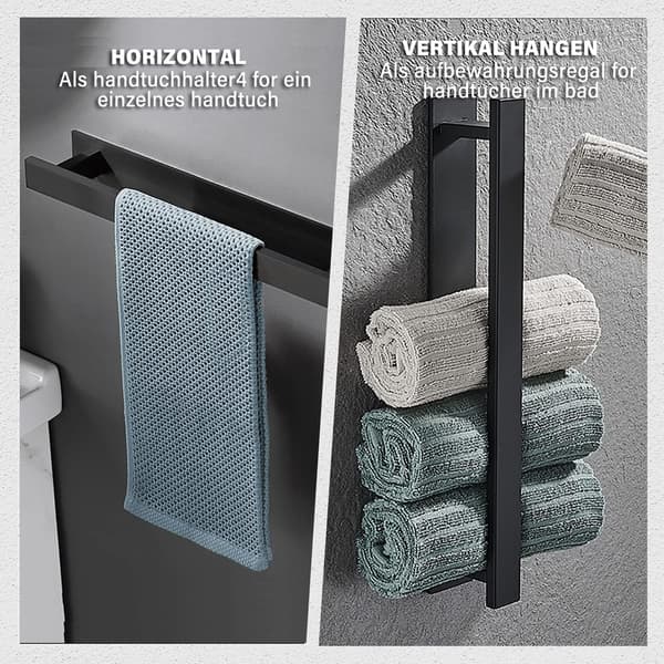 Selvklebende håndkleholder til bad (svart) 40*6*4.5 cm