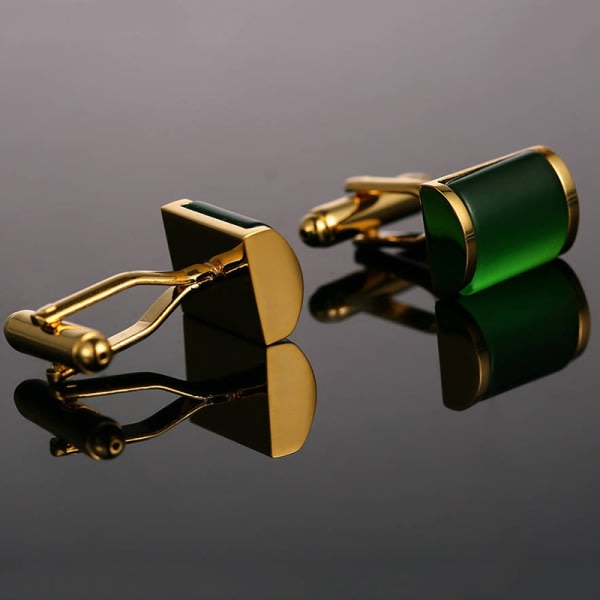 Romantiske manschettknapper i grønt og guld, par manschettknappar med franske skjortor Emerald Opal Manschett Nails Guld Manschett