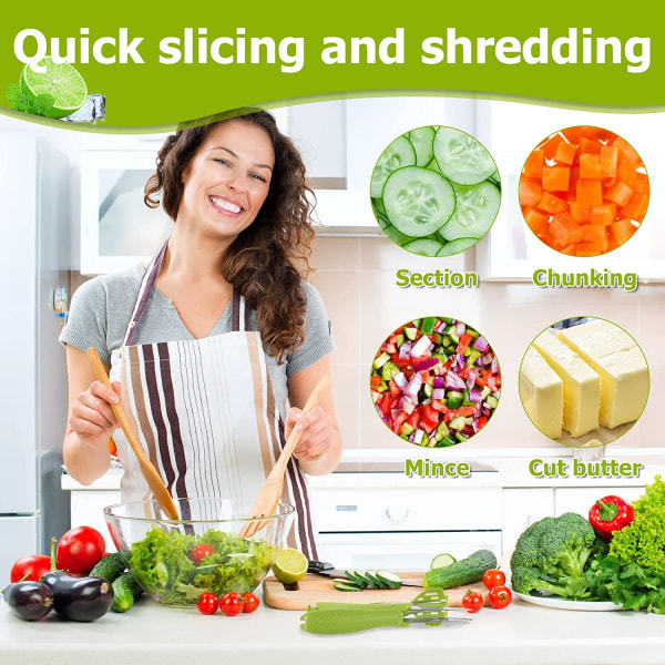 Salatsaks med dobbelt blad Vaskbar salathakker Saks Salatutstyr Multifunksjonell