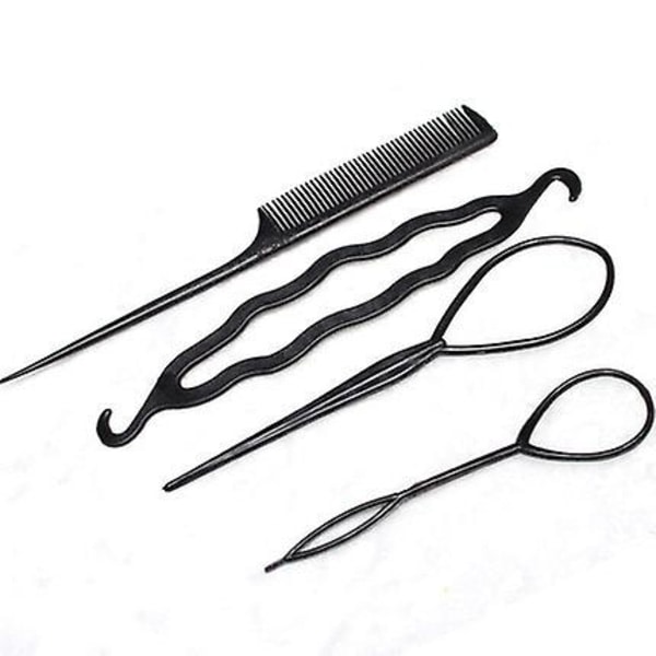 TG 4st Set med hårsvansverktyg Fransk flätverktygsögla metallnål Råtta svanskam för hårstyling, barngummiband