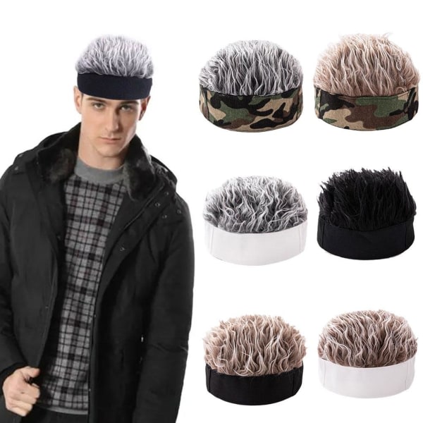 Hip Hop Beanie Hatt Med Piggete Falske Hår For Menn Kvinner Retro Sho Hvit Hatt Grått Hår Justerbar