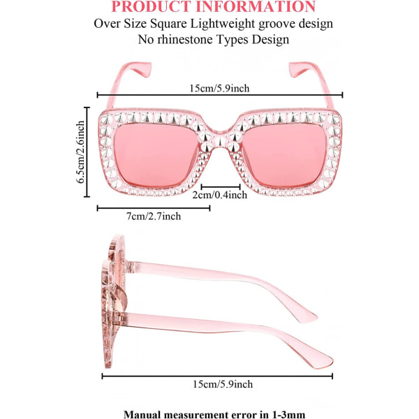Ylisuuret neliömäiset kimaltavat aurinkolasit Retro paksujen aurinkolasien, vaaleanpunainen