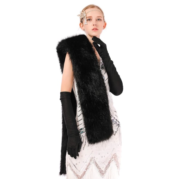 Dame Vinter Kunstig Pels Sjal Wrap Hals Sjal Shrying (Sort)
