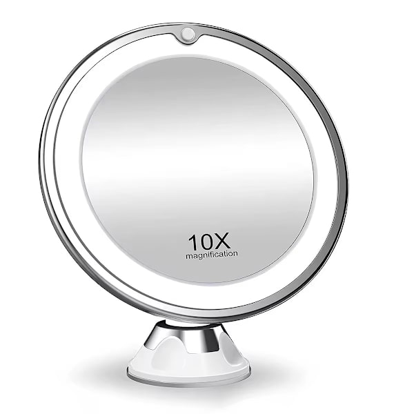 Makeup Mirror with Suction Cup, LED Light and 10x Magnification