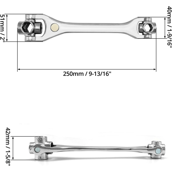 Galaxy Universal Innsexnykkel, 12-19 mm, 8-i-1 Multifunksjonsnøkkelverktøy, 360 Graders Rotasjonshode