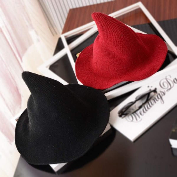 Kvinde Sort Hexehat Moderne Strikket Uld Troldmand Hat Til Halloween Fest Kostume
