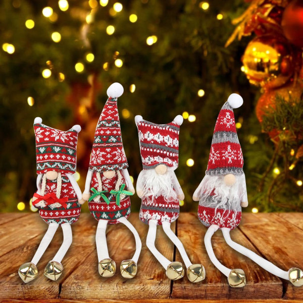 Jultomte i plysch för docka med långa dinglande ben och klocka - B