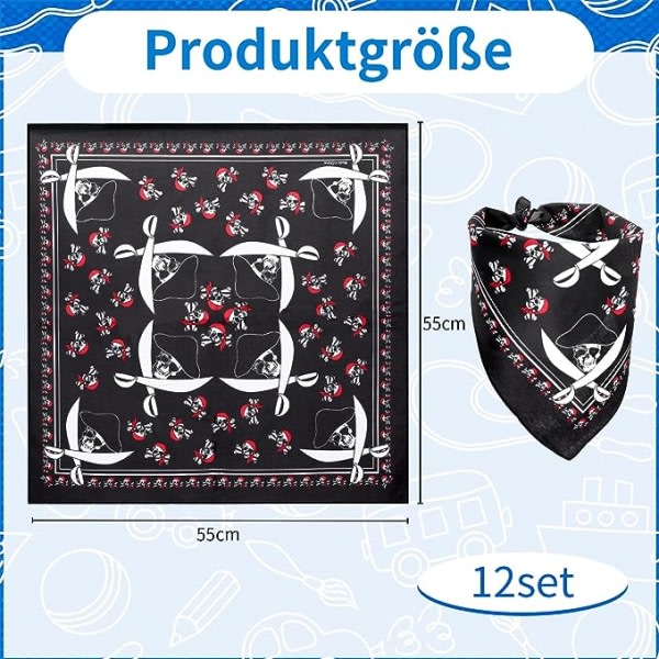 Galaxy Pakke med 12 Piratbandana, Svart Paisley Bandana, Pirat Hodeskalle Bandana, Svart