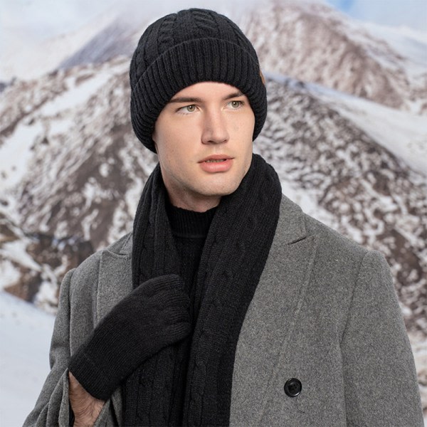 Vinterstrikket Beanie Hue Læng Scarf Touchscreen Handsker Sæt Skull
