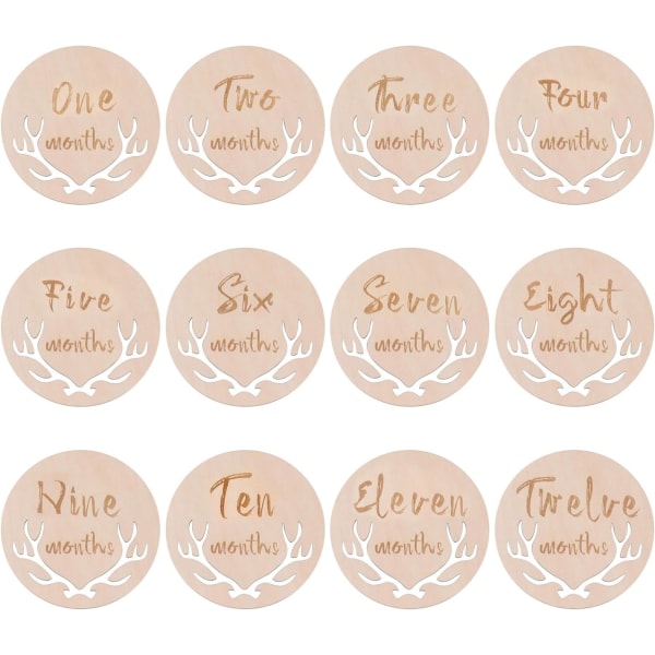 Galaxy 12 stk Træ Baby Månedlige Milepælskort Træ Nyfødt Baby Shower Foto Rekvisitter Stil 1 Farve 1