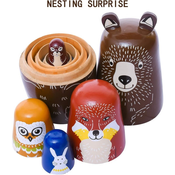 Russiske nesting dolls for barn, 5-delt søte tegneserie dyremønstre, god leketøygave til jenters bursdag for gutter eller hjemmeinnredning