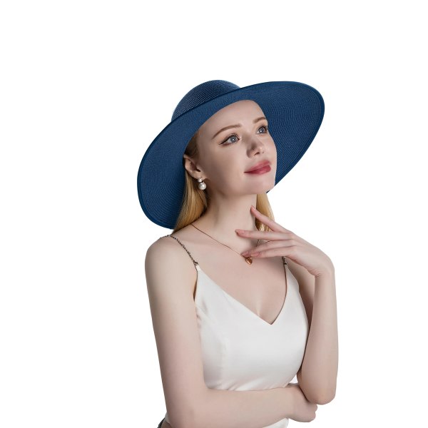 Sommerstrohatt for kvinner med bred brem Strand Vikbare solhatter Floppy Roll Up Cap Uv UPF 50+ Kepsar