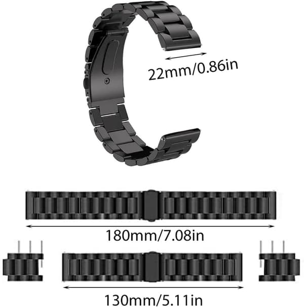Smart Watch Rem 22mm rustfrit stål armbånd kompatibelt med Apple Huawei Black Consumer Electronics