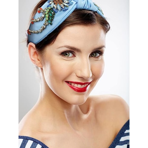 Rhinestone Crystal knutna pannband for kvinner, mode hårbåge pannband Accessoarer flicka huvudbonader, handgjorda smycken hårband (blå)